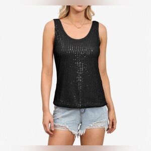 George Black Sequin Crewneck Tank Top M